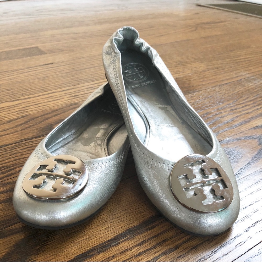 Tory Burch Silver Metallic Ballet Flat